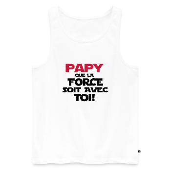 papy (que la force soit avec toi) - Débardeur bio Premium Homme - blanc - Devant - Michal (187cm)
