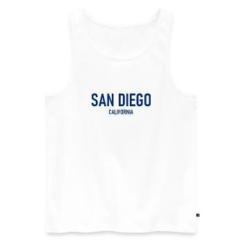 San Diego - Californie - États-Unis - Amérique - Débardeur bio Premium Homme - blanc - Devant - Michal (187cm)
