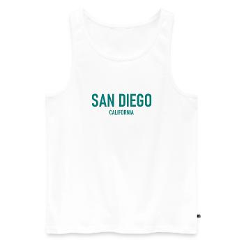 San Diego - Californie - États-Unis - Amérique - Débardeur bio Premium Homme - blanc - Devant - Michal (187cm)