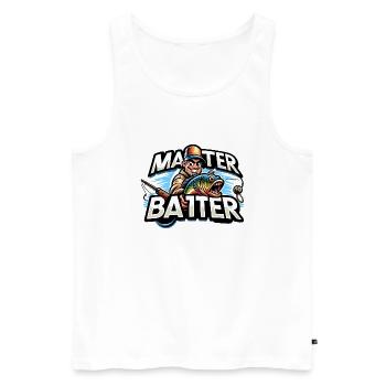 Master Baiter: Humorvolles Fischer-Cartoon-Design - Männer Premium Bio Tank Top - Weiß - Vorne - AI Model Male 178 light (178cm)