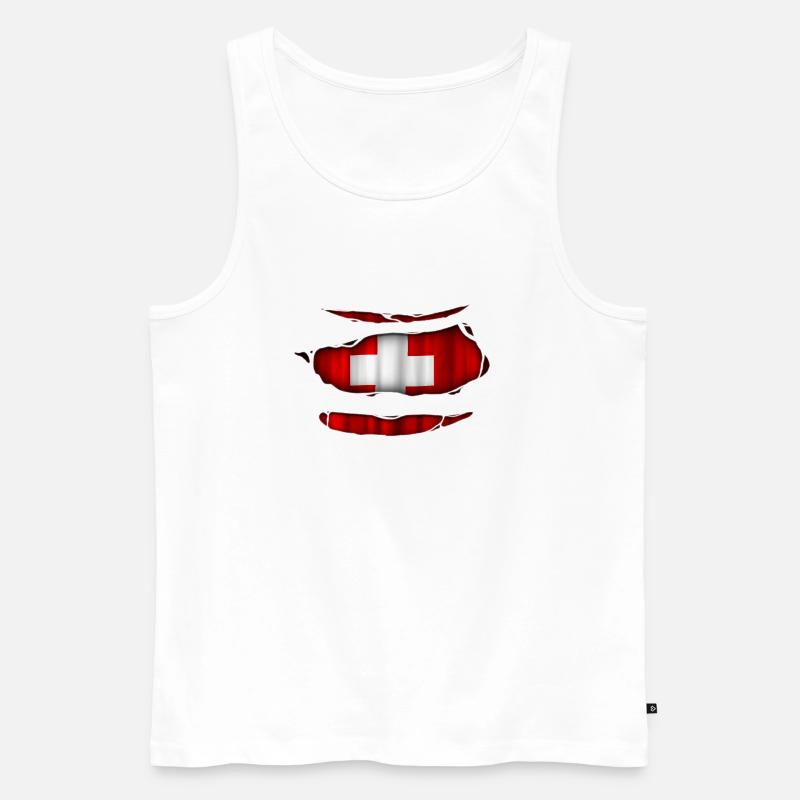 Schweiz Flag Rippede 017 - Herre Premium økologisk tanktop - hvid