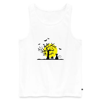Halloween - Katze und Baum - Männer Premium Bio Tank Top - Weiß - Vorne - Michal (187cm)
