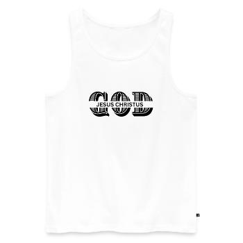 GOD - Men's Premium Organic Tank Top - white - Front - AI Model Male 178 light (178cm)