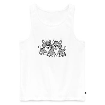 Deux chats heureux 2 amis Couple Équipe Couple - Débardeur bio Premium Homme - blanc - Devant - AI Model Male 178 light (178cm)