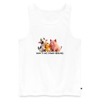 Ne mangez pas les amis -Vache Poussin Cochon - Végétalien - Débardeur bio Premium Homme - blanc - Devant - AI Model Male 178 light (178cm)