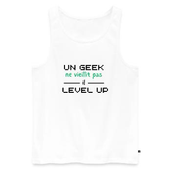 Un geek ne vieillit pas il level up - Débardeur bio Premium Homme - blanc - Devant - AI Model Male 178 light (178cm)