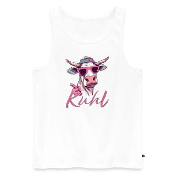 kuhl - coole Kuh in Pink - Vintage Style - Männer Premium Bio Tank Top - Weiß - Vorne - AI Model Male 178 light (178cm)