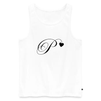 Lettre p calligraphie cœur - Débardeur bio Premium Homme - blanc - Devant - Michal (187cm)