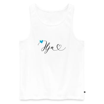 Ilja surname First name Calligraphy heart - Men's Premium Organic Tank Top - white - Front - AI Model Male 178 light (178cm)