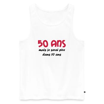 50 ans - Débardeur bio Premium Homme - blanc - Devant - AI Model Male 178 light (178cm)