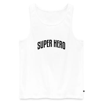 super hero stylish arched text logo copy - Men's Premium Organic Tank Top - white - Front - AI Model Male 178 light (178cm)