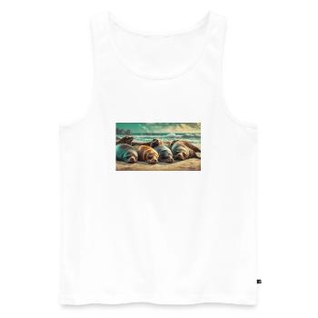 Cute animals chilling – sea lion sleeping beach - Men's Premium Organic Tank Top - white - Front - Michal (187cm)