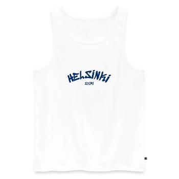 Helsinki - Finlande - Finlande - Suomi - Slogan - Débardeur bio Premium Homme - blanc - Devant - Michal (187cm)