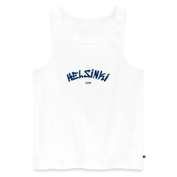 Helsinki - Finlande - Finlande - Suomi - Slogan - Débardeur bio Premium Homme - blanc - Devant - Michal (187cm)