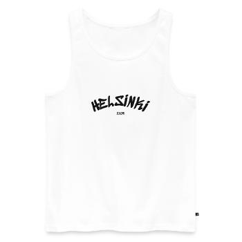 Helsinki - Finlande - Finlande - Suomi - Slogan - Débardeur bio Premium Homme - blanc - Devant - Michal (187cm)