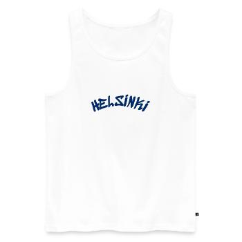 Helsinki - Finlande - Finlande - Suomi - Slogan - Débardeur bio Premium Homme - blanc - Devant - Michal (187cm)