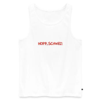 Hopp Schwiiz - Switzerland - Schweiz - Suisse - Männer Premium Bio Tank Top - Weiß - Vorne - Michal (187cm)