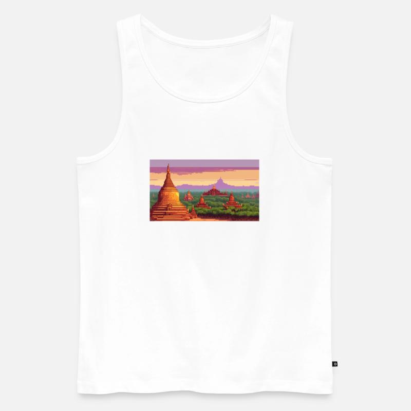 Bagan, Myanmar - Pixel Art - Männer Premium Bio Tank Top - Weiß