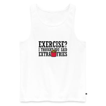 Exercise Extra Fries Zitat - Männer Premium Bio Tank Top - Weiß - Vorne - AI Model Male 178 light (178cm)