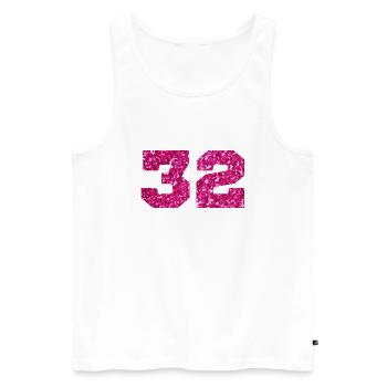 Numéro 32 paillettes rose - 32e anniversaire - Débardeur bio Premium Homme - blanc - Devant - AI Model Male 178 light (178cm)