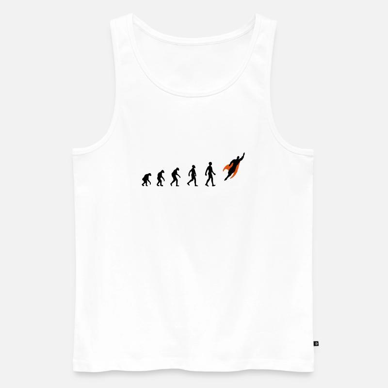 Evolution, super, held, Superhelden, darwin, - Männer Premium Bio Tank Top - Weiß
