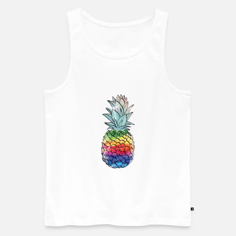 Regenbogen Ananas Pineapple Shirt - Männer Premium Bio Tank Top - Weiß