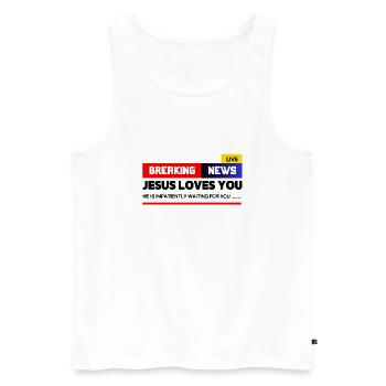BREAKING NEWS JESUS T'AIME - JESUS LOVES YOU - Débardeur bio Premium Homme - blanc - Devant - Michal (187cm)