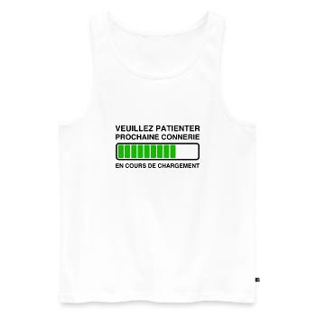 Veuillez Patienter Prochaine connerie en cours - Débardeur bio Premium Homme - blanc - Devant - AI Model Male 178 light (178cm)