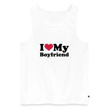 I love my boyfriend - Männer Premium Bio Tank Top - Weiß - Vorne - Michal (187cm)