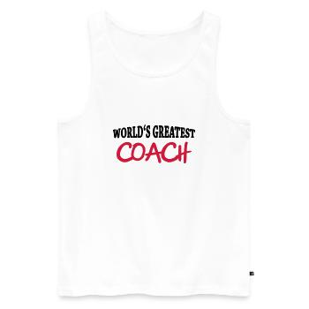 World's greatest Coach - Débardeur bio Premium Homme - blanc - Devant - AI Model Male 178 light (178cm)