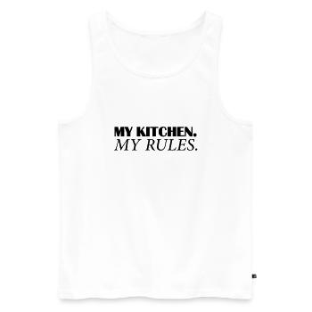my kitchen my rules - Männer Premium Bio Tank Top - Weiß - Vorne - AI Model Male 178 light (178cm)