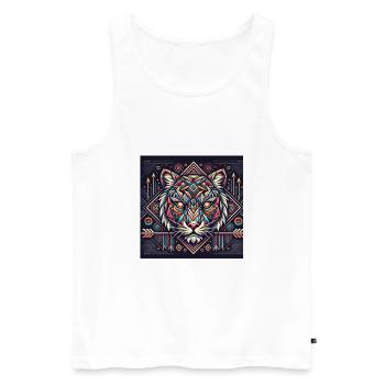 Tigre géométrique - Débardeur bio Premium Homme - blanc - Devant - Michal (187cm)