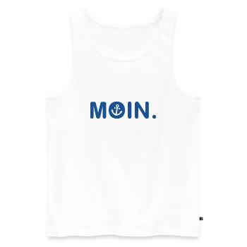 Moin - Guten Morgen - Nordsee - Ostsee - Anker - Männer Premium Bio Tank Top - Weiß - Vorne - Michal (187cm)