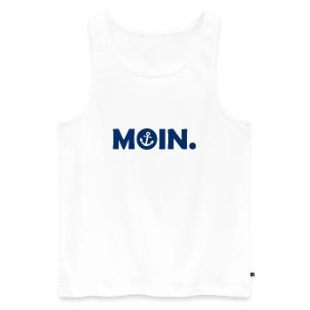 Moin - Guten Morgen - Nordsee - Ostsee - Anker - Männer Premium Bio Tank Top - Weiß - Vorne - Michal (187cm)