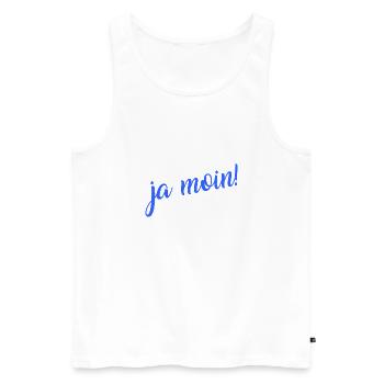 Ja Moin! - Guten Morgen - Nordsee - Ostsee - Anker - Männer Premium Bio Tank Top - Weiß - Vorne - Michal (187cm)