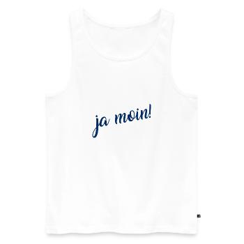 Ja Moin! - Guten Morgen - Nordsee - Ostsee - Anker - Männer Premium Bio Tank Top - Weiß - Vorne - Michal (187cm)