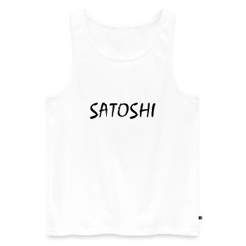 SATOSHI lettering of the founders of Bitcoin - Men's Premium Organic Tank Top - white - Front - AI Model Male 178 light (178cm)