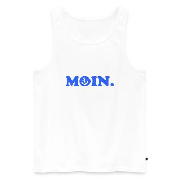 Moin - Guten Morgen - Nordsee - Ostsee - Anker - Männer Premium Bio Tank Top - Weiß - Vorne - Michal (187cm)
