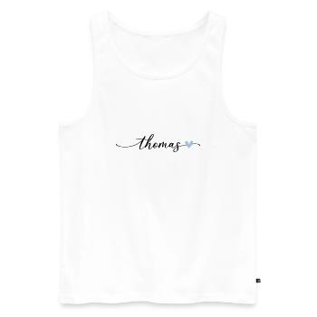 Thomas Nom Calligraphie Police - Débardeur bio Premium Homme - blanc - Devant - AI Model Male 178 light (178cm)