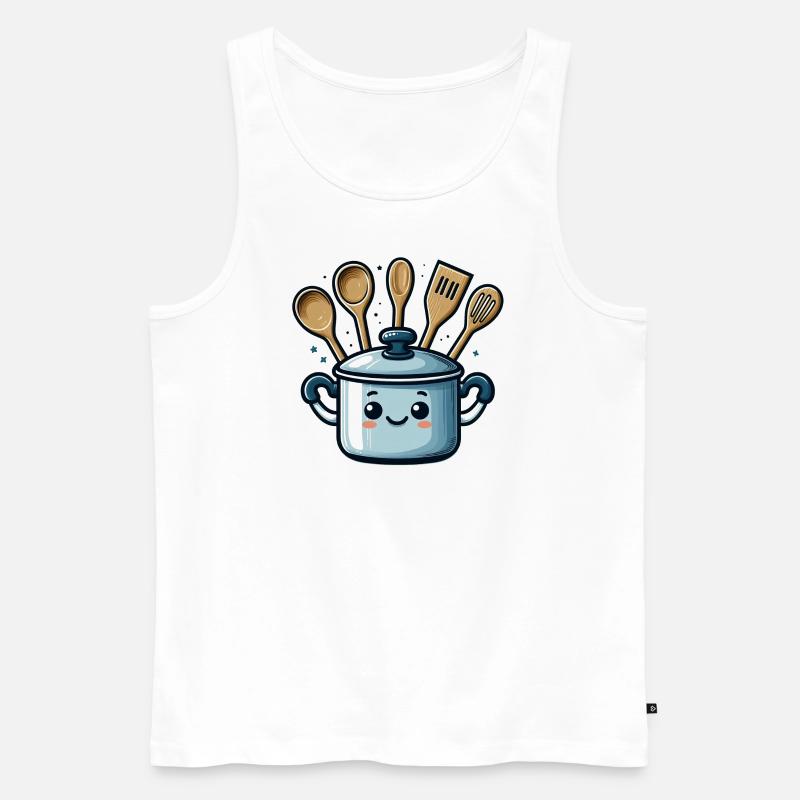 Kochtopf Topf mit Gesicht - Männer Premium Bio Tank Top - Weiß