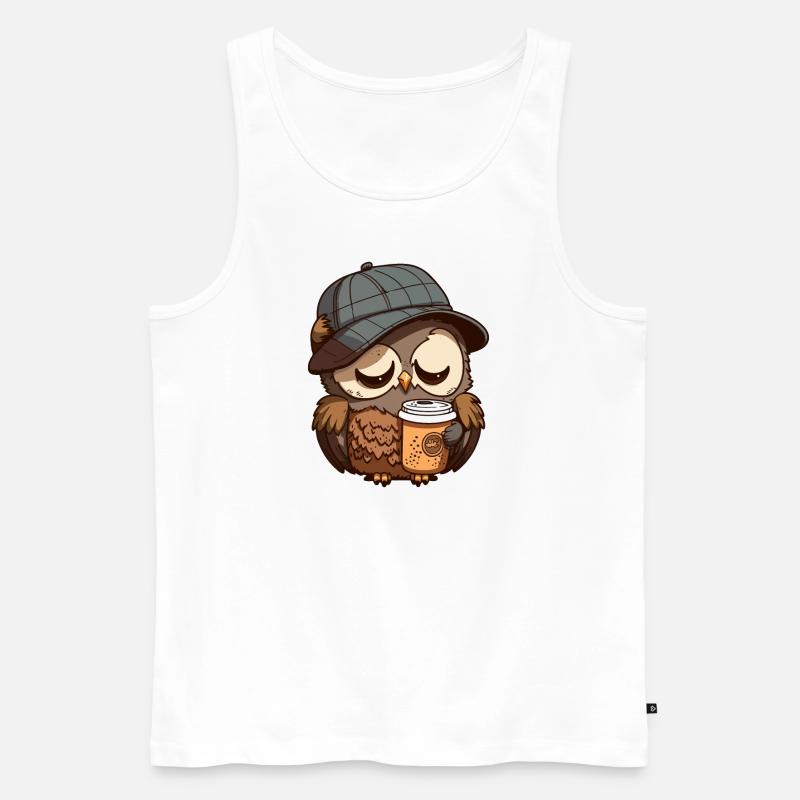 Müde Eule mit einem Kaffeebecher - Männer Premium Bio Tank Top - Weiß