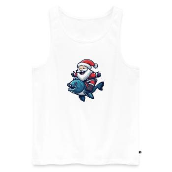 Piranha Poisson Père Noël Dessin animé - Débardeur bio Premium Homme - blanc - Devant - Michal (187cm)