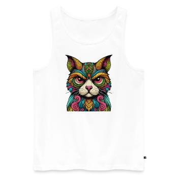 Bunter Katzenblick – Mystische Kunst - Männer Premium Bio Tank Top - Weiß - Vorne - Michal (187cm)