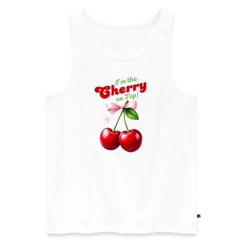 I'm the Cherry on Top - Kirschen mit rosa Schleife - Männer Premium Bio Tank Top - Weiß - Vorne - AI Model Male 178 light (178cm)