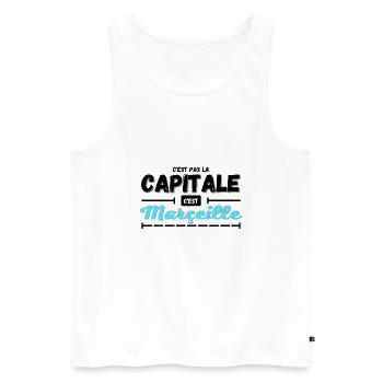 C'est pas la capitale c'est Marseille - Débardeur bio Premium Homme - blanc - Devant - AI Model Male 178 light (178cm)
