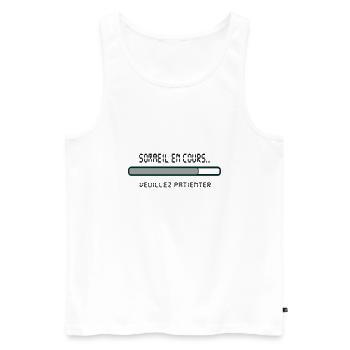 sommeil_en_cours,message,humour,drôle - Débardeur bio Premium Homme - blanc - Devant - Michal (187cm)
