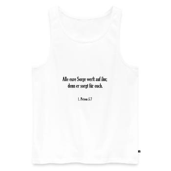 Bibelvers - 1. Petrus 5.7 - Männer Premium Bio Tank Top - Weiß - Vorne - Michal (187cm)