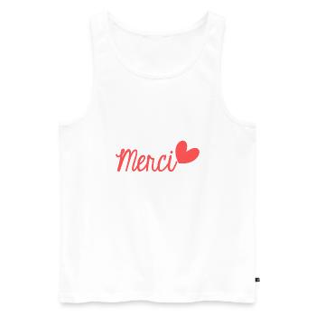 MERCI. THANKS. THANK YOU. ANNIVERSAIRE. NAISSANCE. - Débardeur bio Premium Homme - blanc - Devant - Michal (187cm)