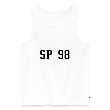 SP 98 - Sans plomb 98 (Noir) - Essence Routier - Débardeur bio Premium Homme - blanc - Devant - Michal (187cm)