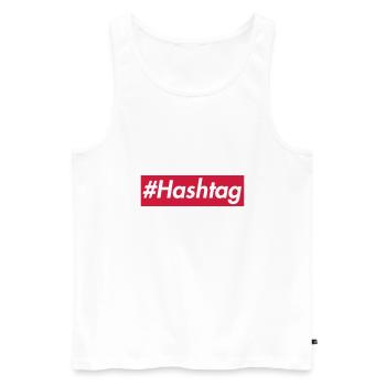 #Hashtag -Sup reme design, white font, red box - Men's Premium Organic Tank Top - white - Front - AI Model Male 178 light (178cm)